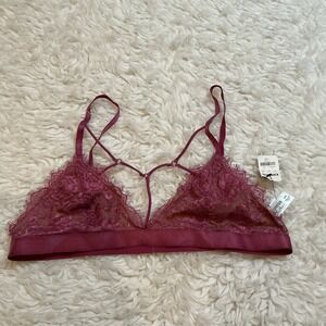 Express Lace Eyelash Trim Caged Bralette Berry Pink Purple Large NWT 06443528